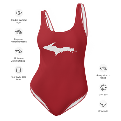 Michigan Upper Peninsula One-Piece Swimsuit (w/ UP Outline) | Thimbleberry Red