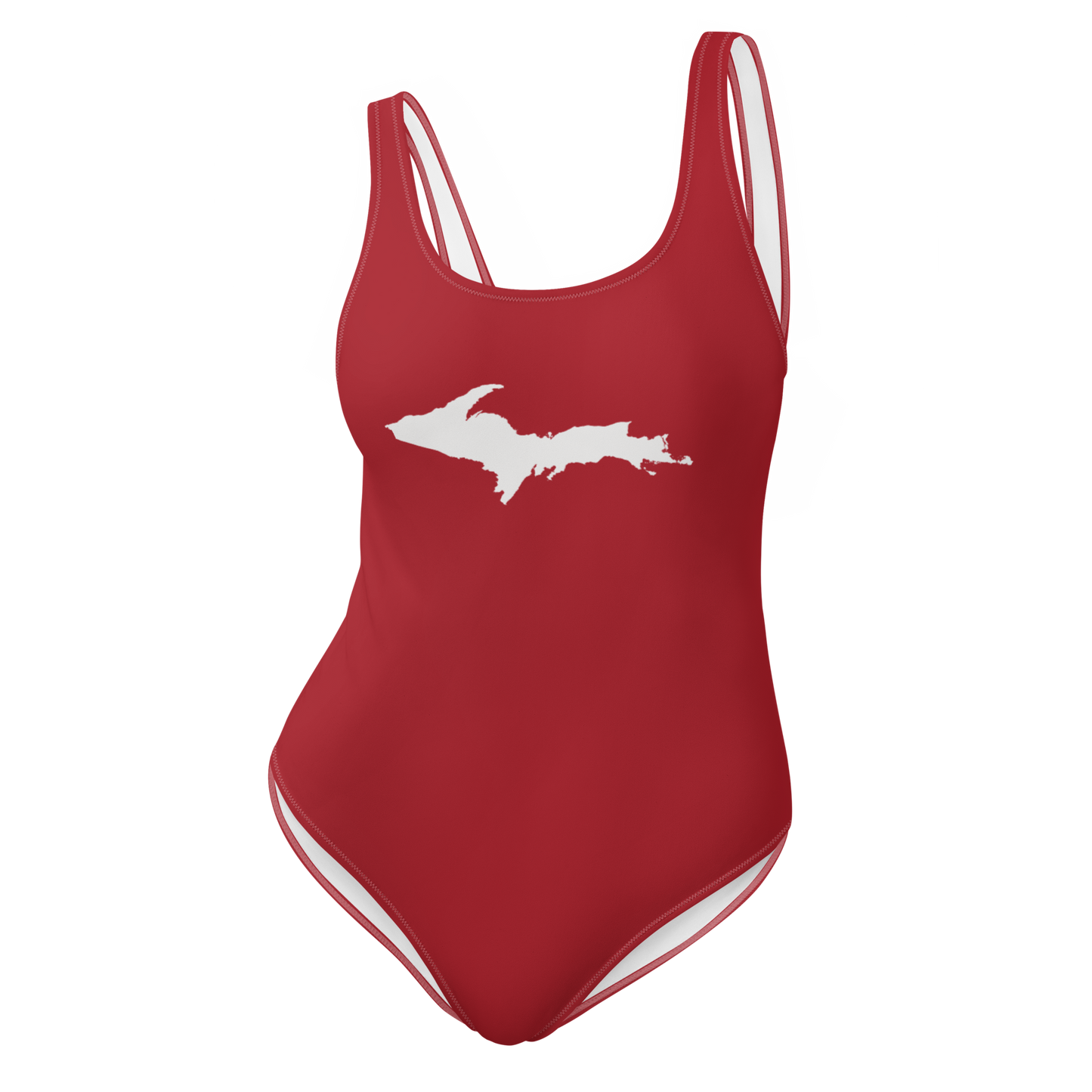 Michigan Upper Peninsula One-Piece Swimsuit (w/ UP Outline) | Thimbleberry Red