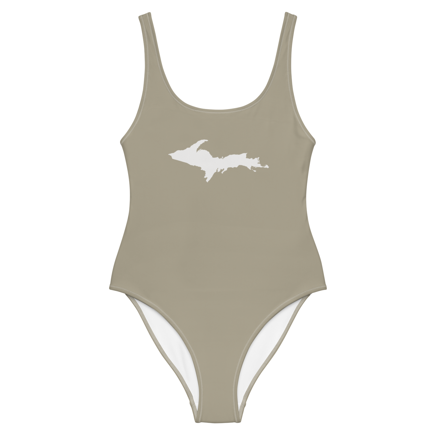 Michigan Upper Peninsula One-Piece Swimsuit (w/ UP Outline) | Petoskey Stone Beige