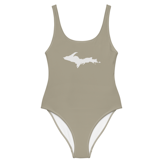 Michigan Upper Peninsula One-Piece Swimsuit (w/ UP Outline) | Petoskey Stone Beige