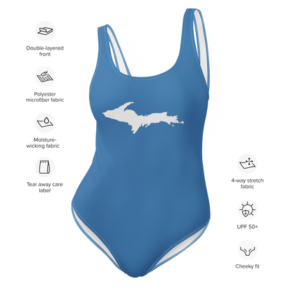 Michigan Upper Peninsula One-Piece Swimsuit (w/ UP Outline) | Lake Superior Blue