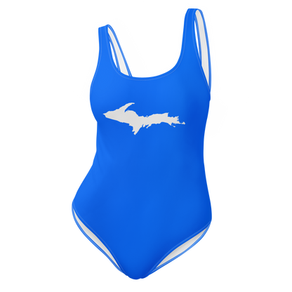 Michigan Upper Peninsula One-Piece Swimsuit (w/ UP Outline) | Motor Town Blue