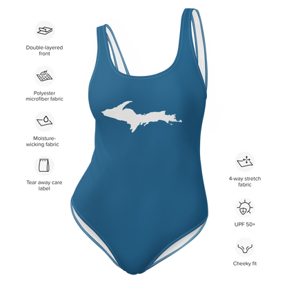 Michigan Upper Peninsula One-Piece Swimsuit (w/ UP Outline) | Blueberry