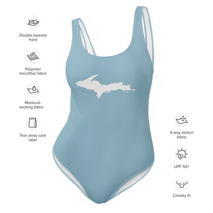 Michigan Upper Peninsula One-Piece Swimsuit (w/ UP Outline) | Opal Blue