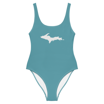 Michigan Upper Peninsula One-Piece Swimsuit (w/ UP Outline) | Lake Huron Blue