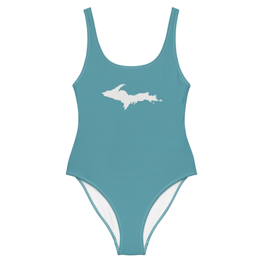 Michigan Upper Peninsula One-Piece Swimsuit (w/ UP Outline) | Lake Huron Blue