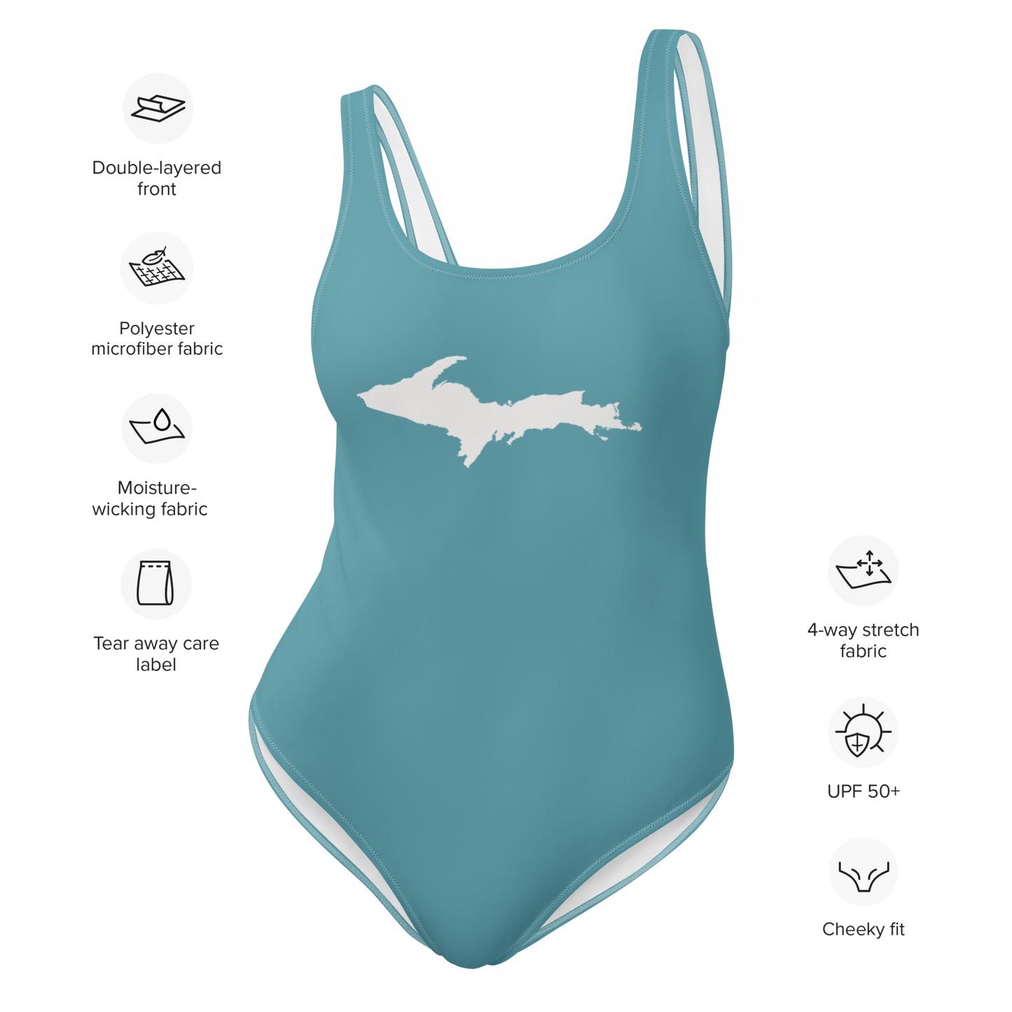 Michigan Upper Peninsula One-Piece Swimsuit (w/ UP Outline) | Lake Huron Blue