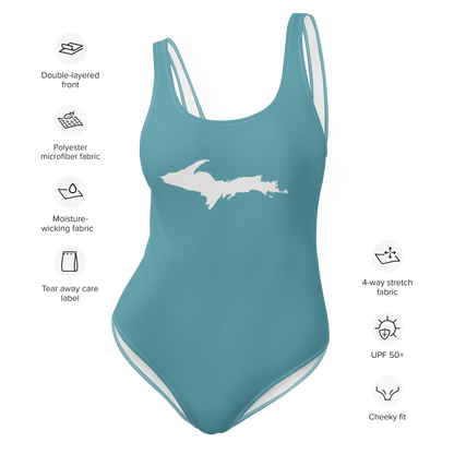 Michigan Upper Peninsula One-Piece Swimsuit (w/ UP Outline) | Lake Huron Blue