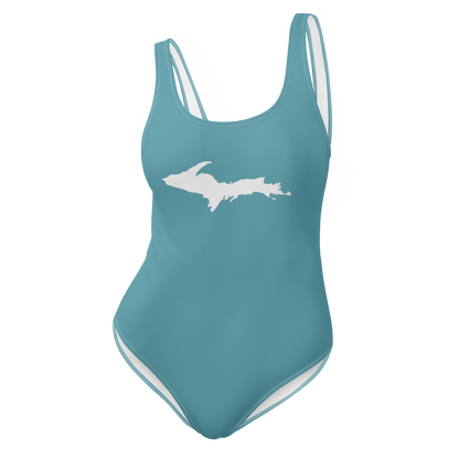 Michigan Upper Peninsula One-Piece Swimsuit (w/ UP Outline) | Lake Huron Blue