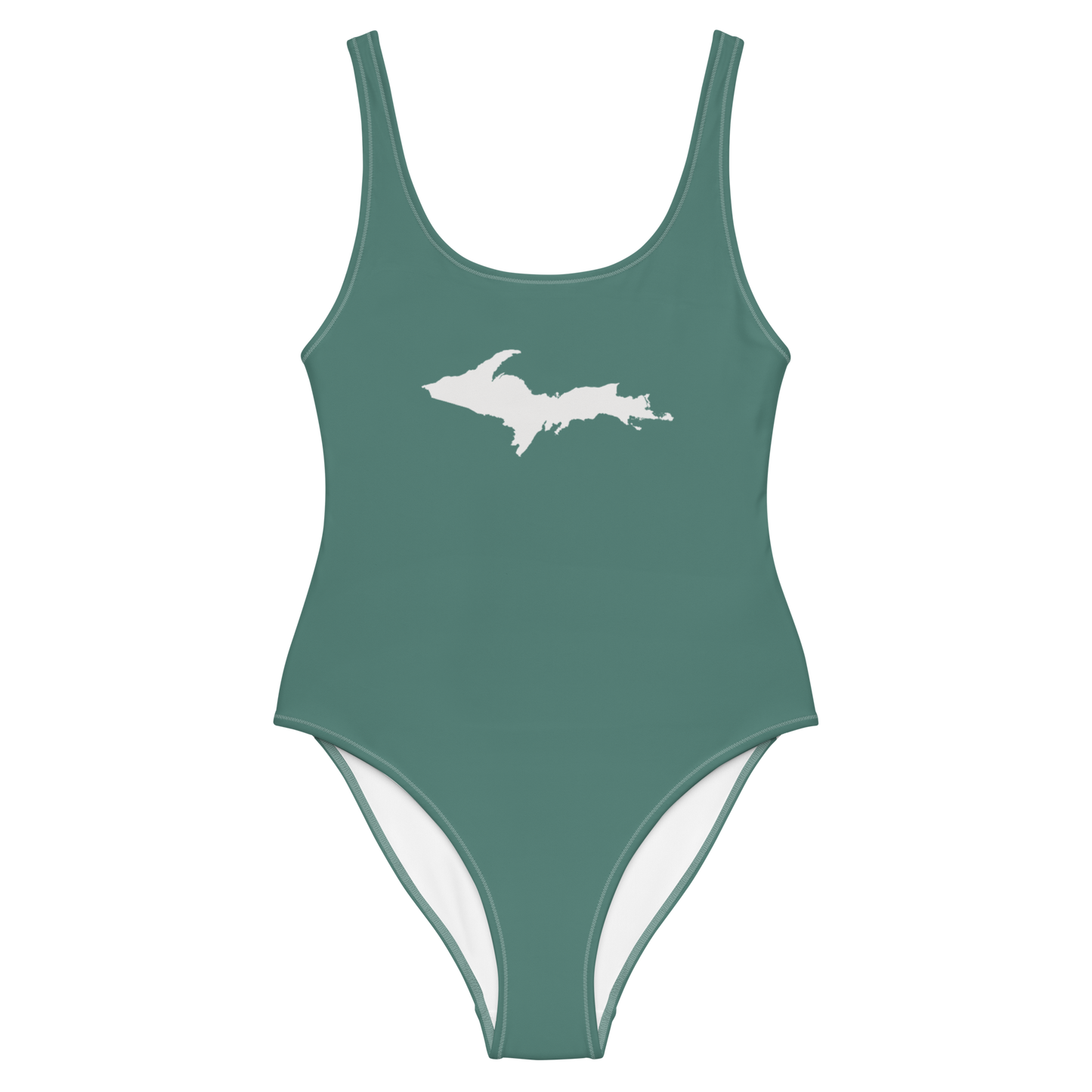 Michigan Upper Peninsula One-Piece Swimsuit (w/ UP Outline) | Copper Green