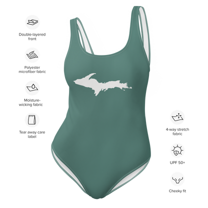 Michigan Upper Peninsula One-Piece Swimsuit (w/ UP Outline) | Copper Green