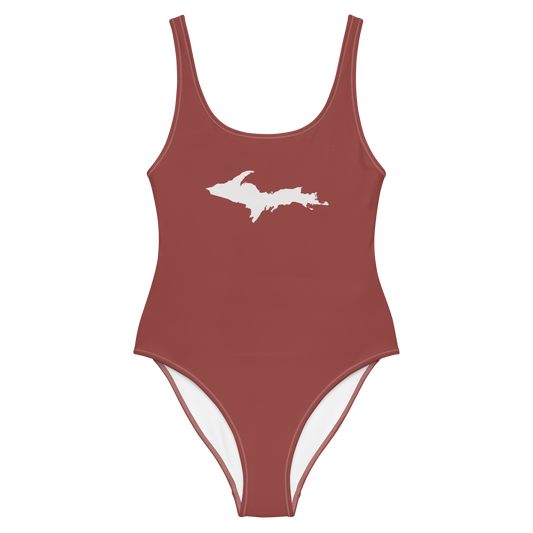 Michigan Upper Peninsula One-Piece Swimsuit (w/ UP Outline) | Ore Dock Red