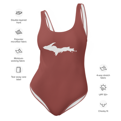 Michigan Upper Peninsula One-Piece Swimsuit (w/ UP Outline) | Ore Dock Red