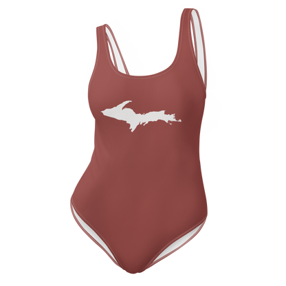 Michigan Upper Peninsula One-Piece Swimsuit (w/ UP Outline) | Ore Dock Red