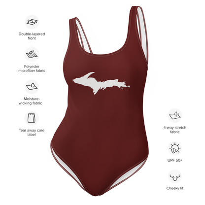 Michigan Upper Peninsula One-Piece Swimsuit (w/ UP Outline) | Cherrywood Color