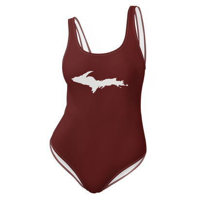 Michigan Upper Peninsula One-Piece Swimsuit (w/ UP Outline) | Cherrywood Color