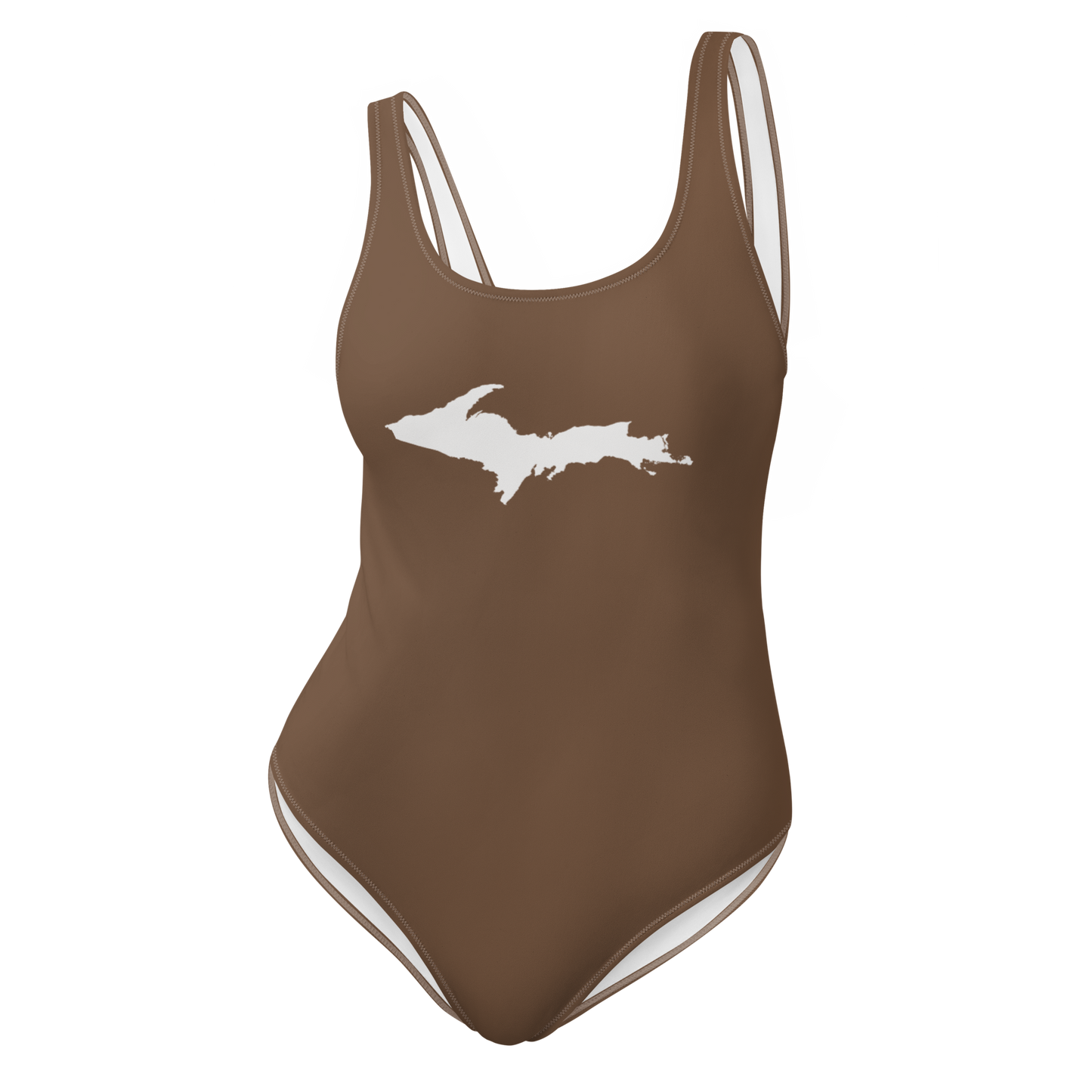 Michigan Upper Peninsula One-Piece Swimsuit (w/ UP Outline) | Coffee Color