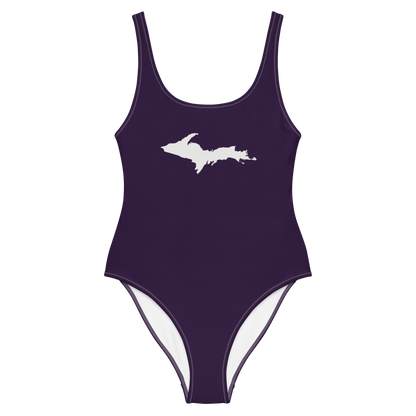 Michigan Upper Peninsula One-Piece Swimsuit (w/ UP Outline) | Blackcurrant