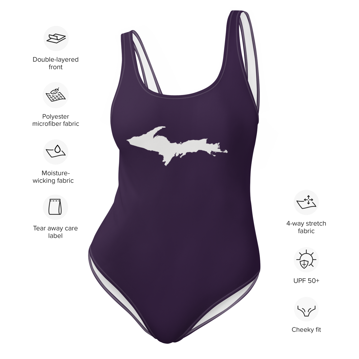 Michigan Upper Peninsula One-Piece Swimsuit (w/ UP Outline) | Blackcurrant