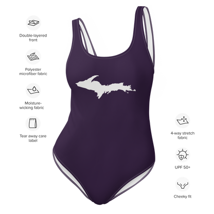 Michigan Upper Peninsula One-Piece Swimsuit (w/ UP Outline) | Blackcurrant