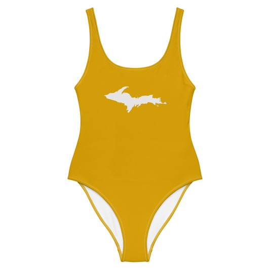 Michigan Upper Peninsula One-Piece Swimsuit (w/ UP Outline) | Gold