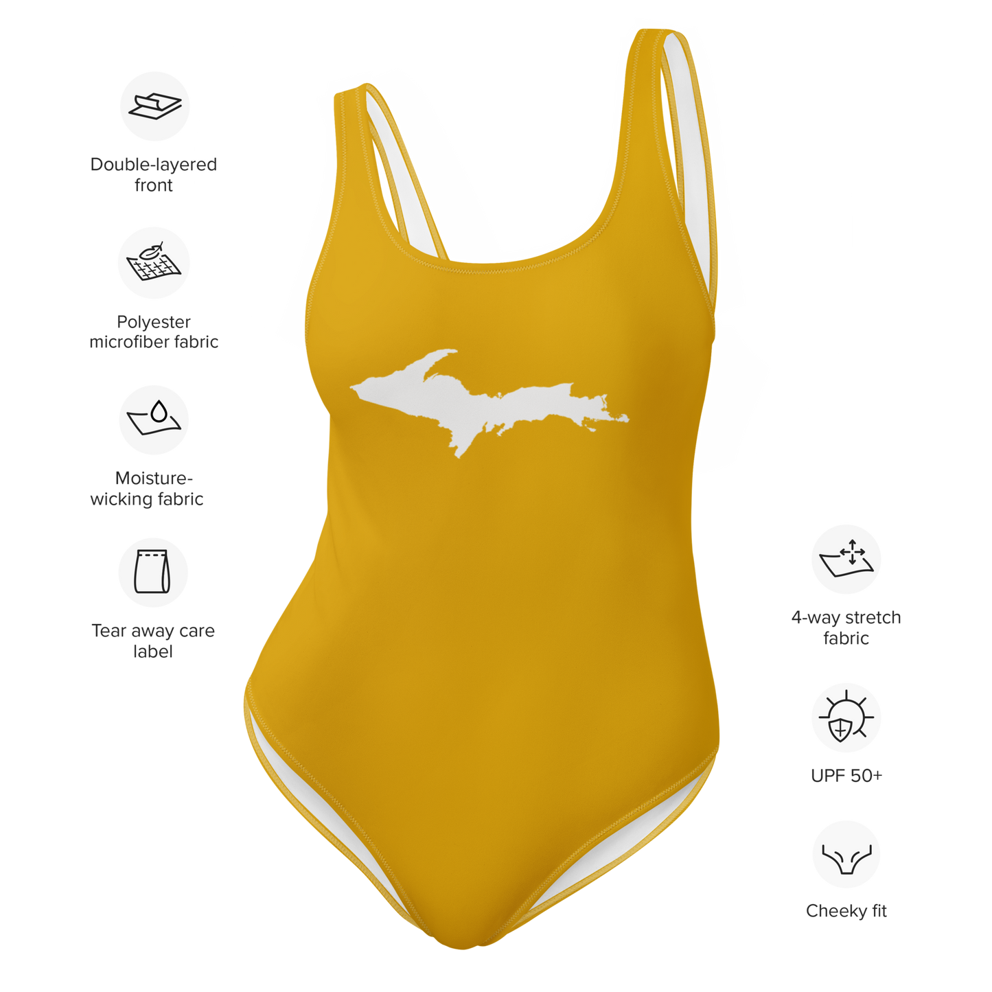 Michigan Upper Peninsula One-Piece Swimsuit (w/ UP Outline) | Gold