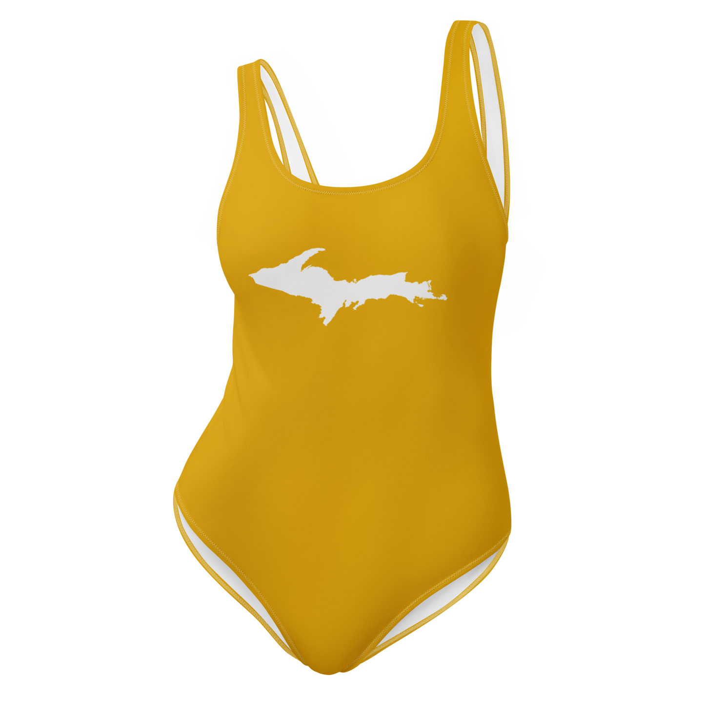 Michigan Upper Peninsula One-Piece Swimsuit (w/ UP Outline) | Gold