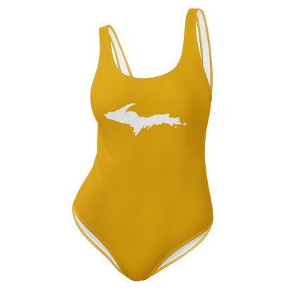 Michigan Upper Peninsula One-Piece Swimsuit (w/ UP Outline) | Gold