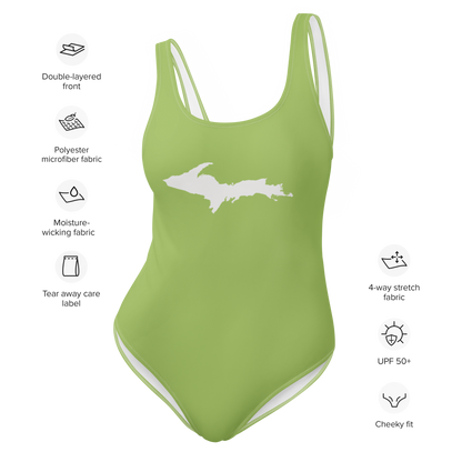 Michigan Upper Peninsula One-Piece Swimsuit (w/ UP Outline) | Gooseberry Green