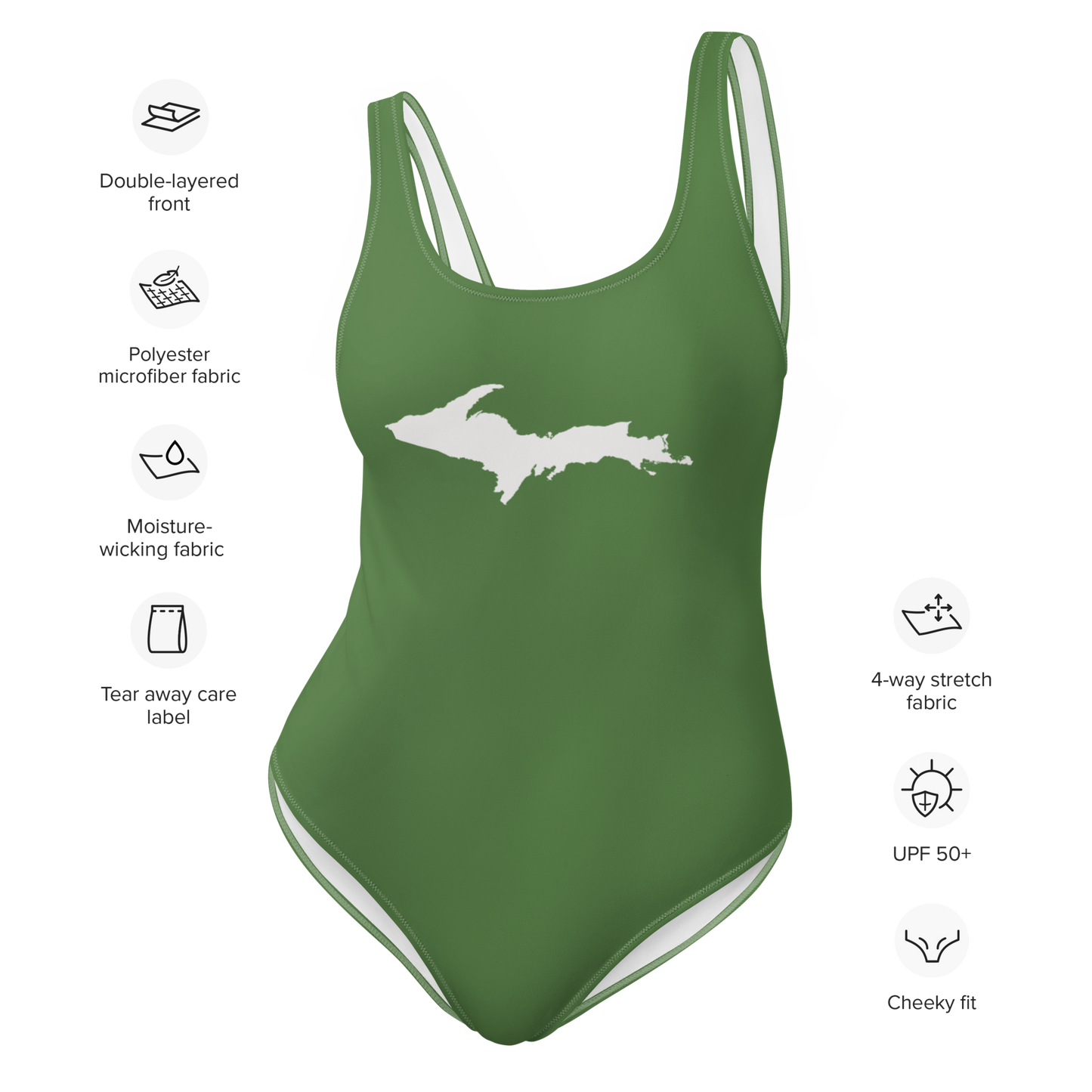 Michigan Upper Peninsula One-Piece Swimsuit (w/ UP Outline) | Pine Green