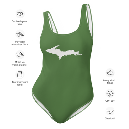 Michigan Upper Peninsula One-Piece Swimsuit (w/ UP Outline) | Pine Green