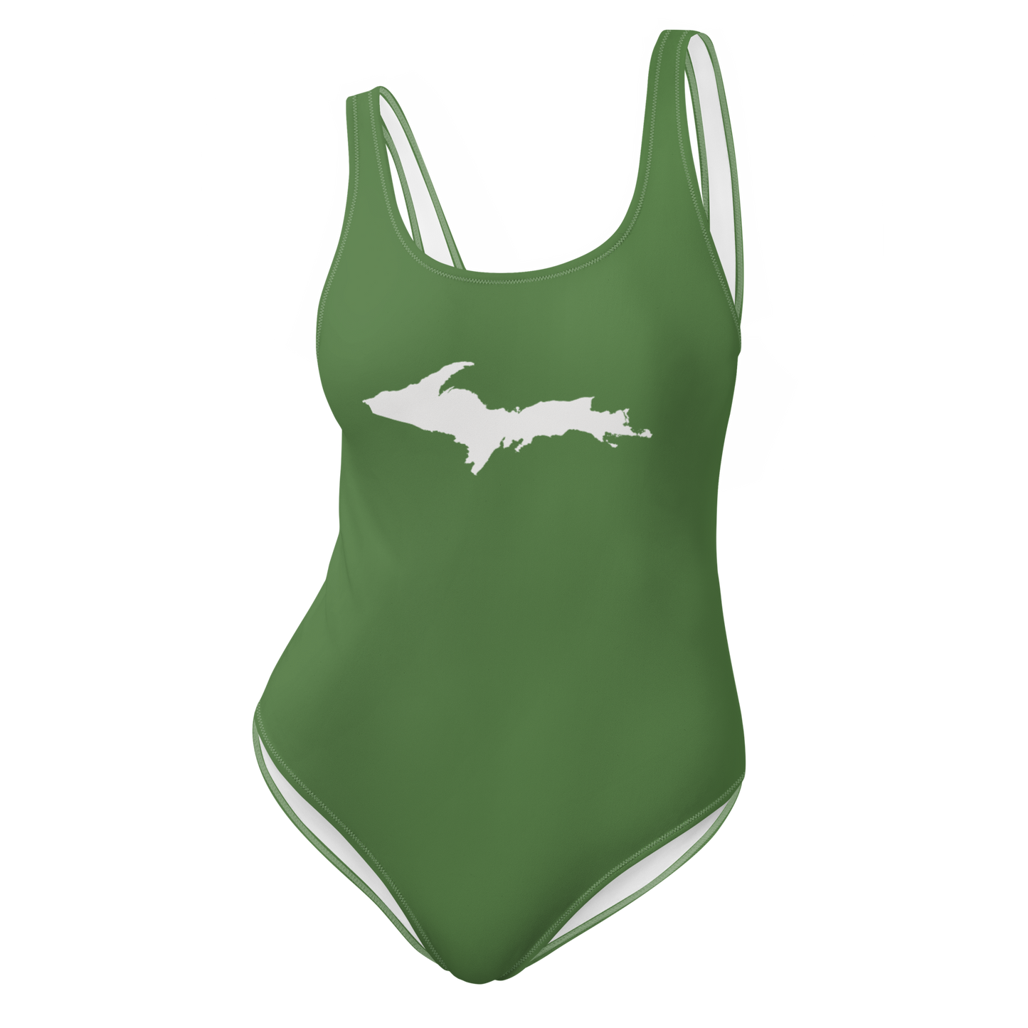 Michigan Upper Peninsula One-Piece Swimsuit (w/ UP Outline) | Pine Green