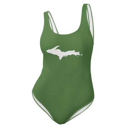 Michigan Upper Peninsula One-Piece Swimsuit (w/ UP Outline) | Pine Green