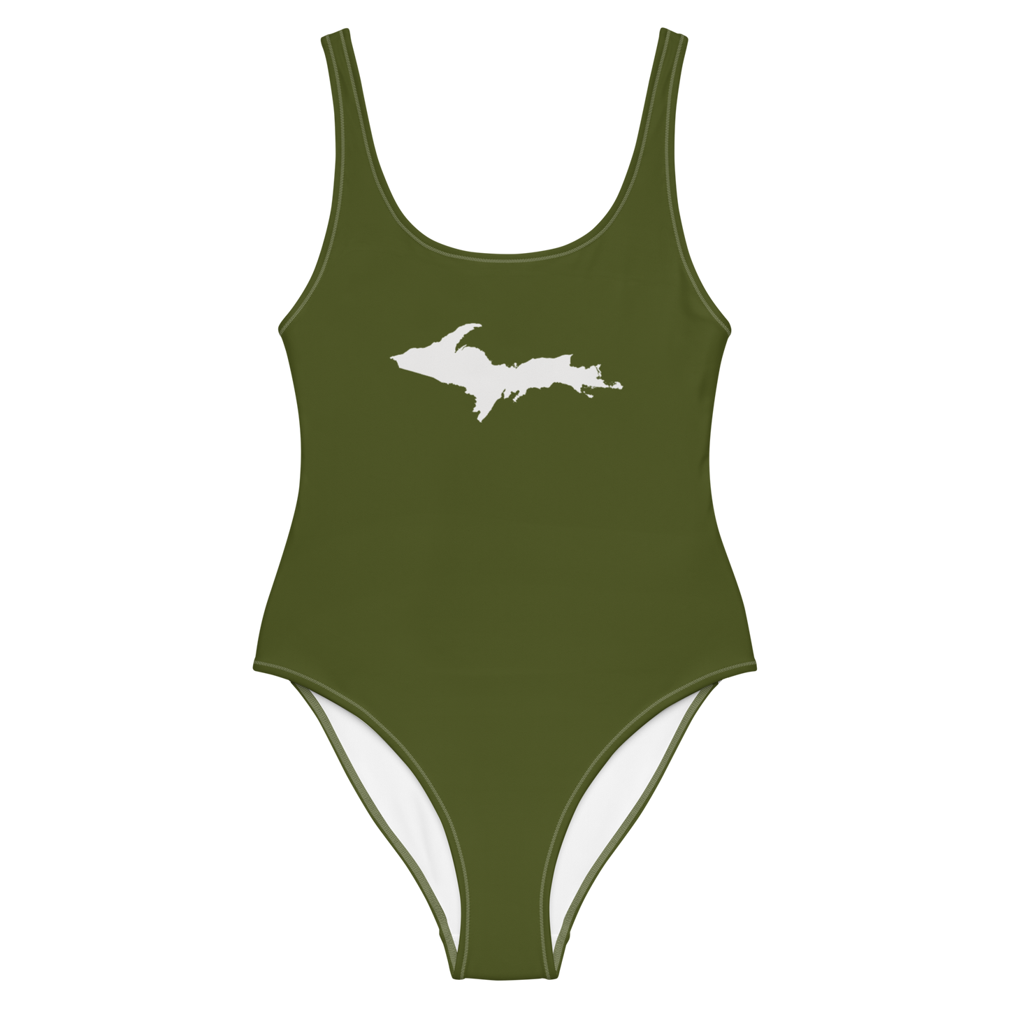 Michigan Upper Peninsula One-Piece Swimsuit (w/ UP Outline) | Army Green