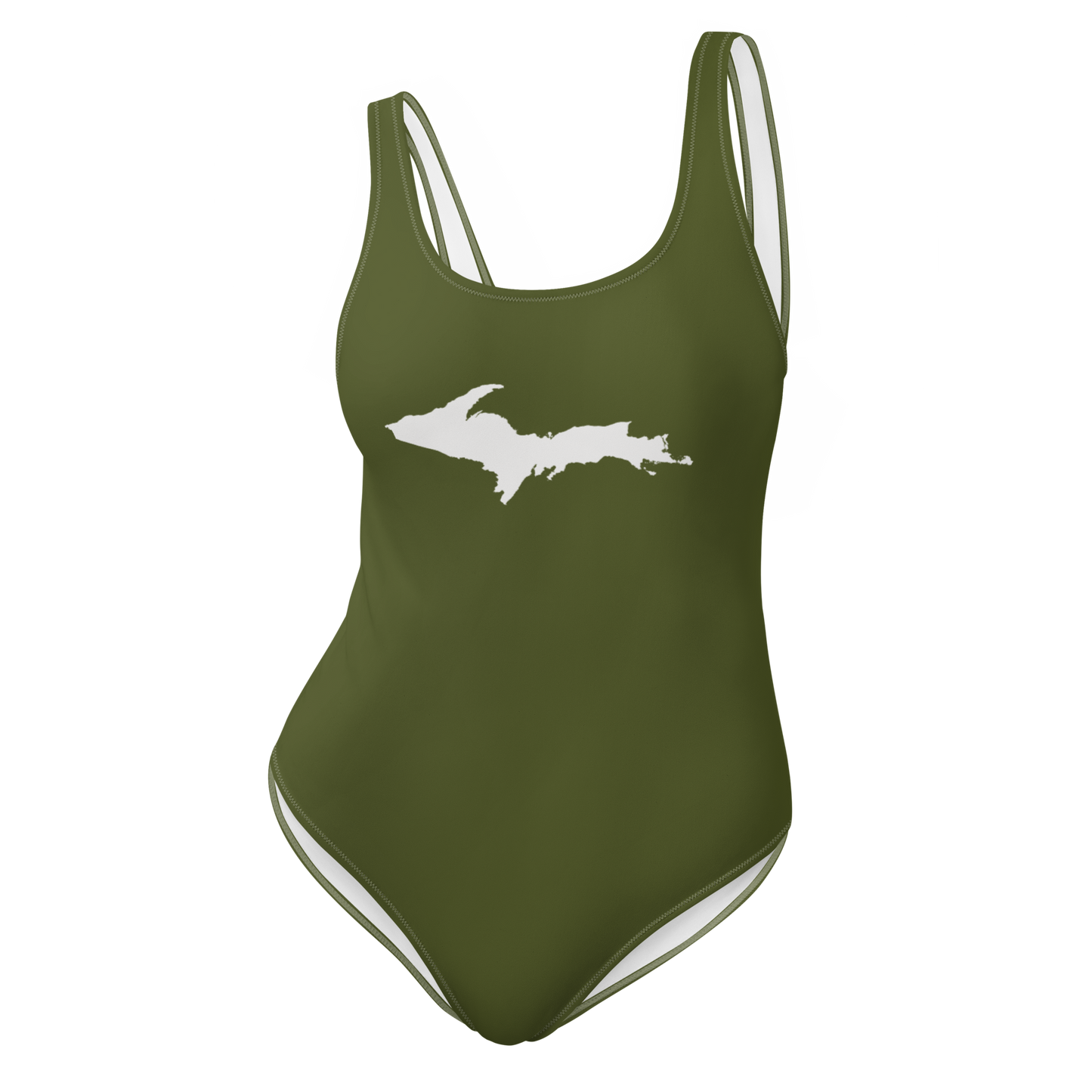 Michigan Upper Peninsula One-Piece Swimsuit (w/ UP Outline) | Army Green