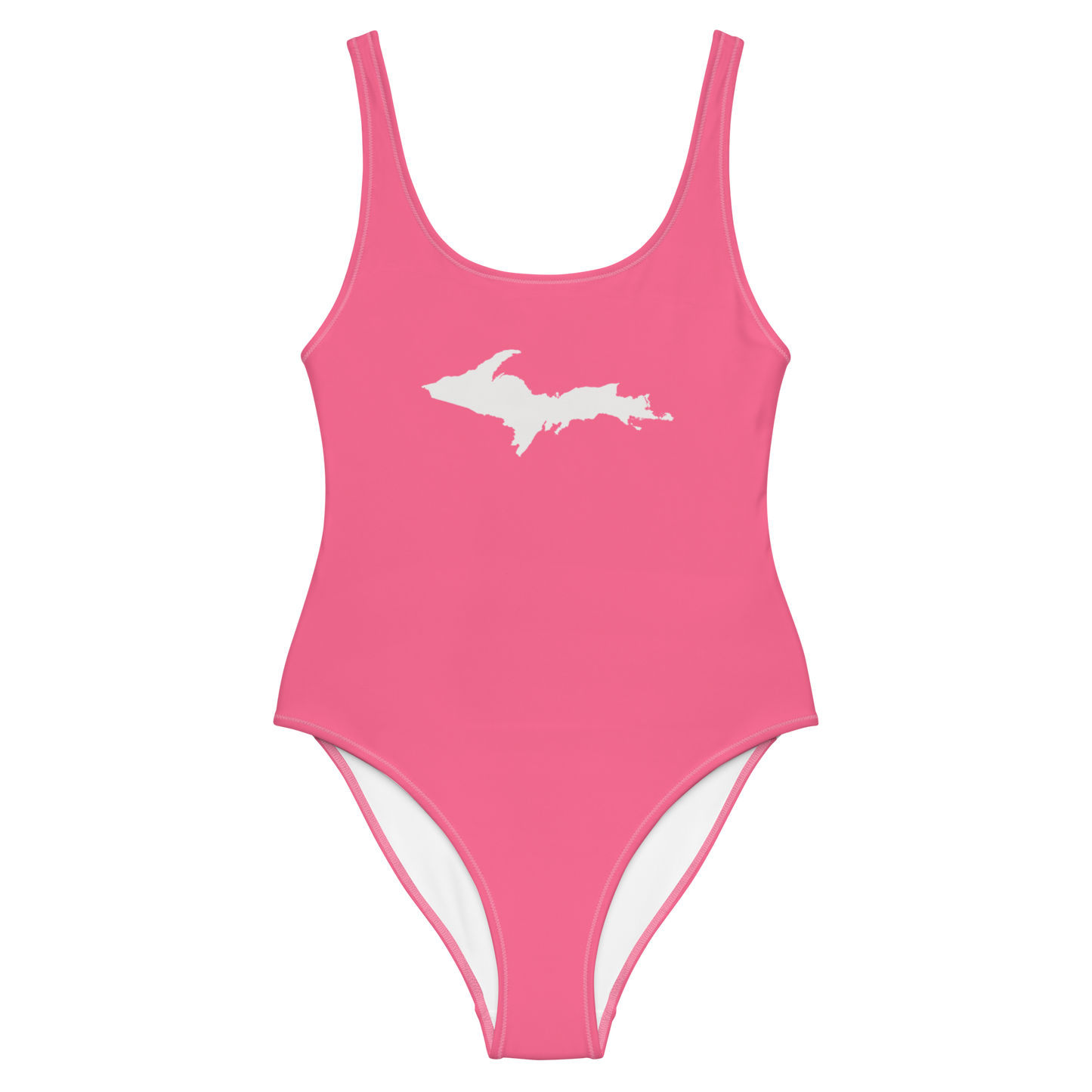 Michigan Upper Peninsula One-Piece Swimsuit (w/ UP Outline) | Rhodochrosite Pink