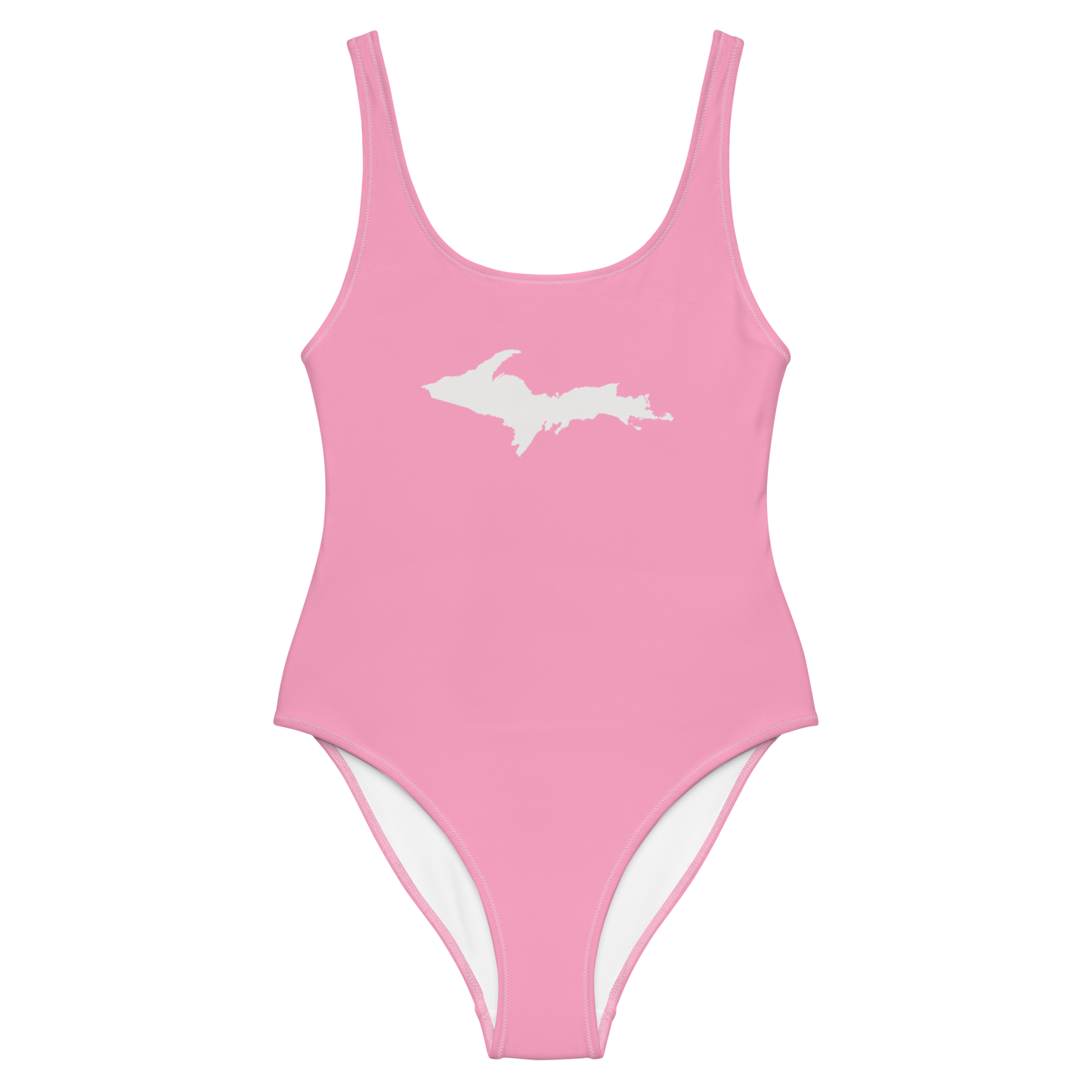 Michigan Upper Peninsula One-Piece Swimsuit (w/ UP Outline) | '67 Caddie Pink