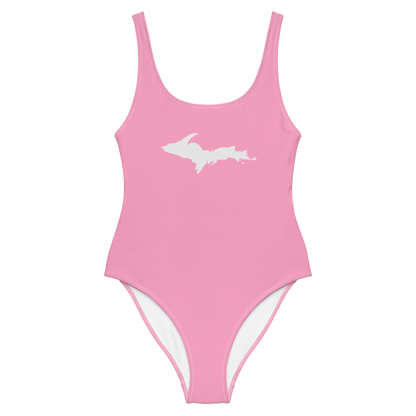 Michigan Upper Peninsula One-Piece Swimsuit (w/ UP Outline) | '67 Caddie Pink