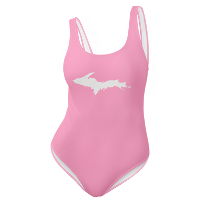 Michigan Upper Peninsula One-Piece Swimsuit (w/ UP Outline) | '67 Caddie Pink