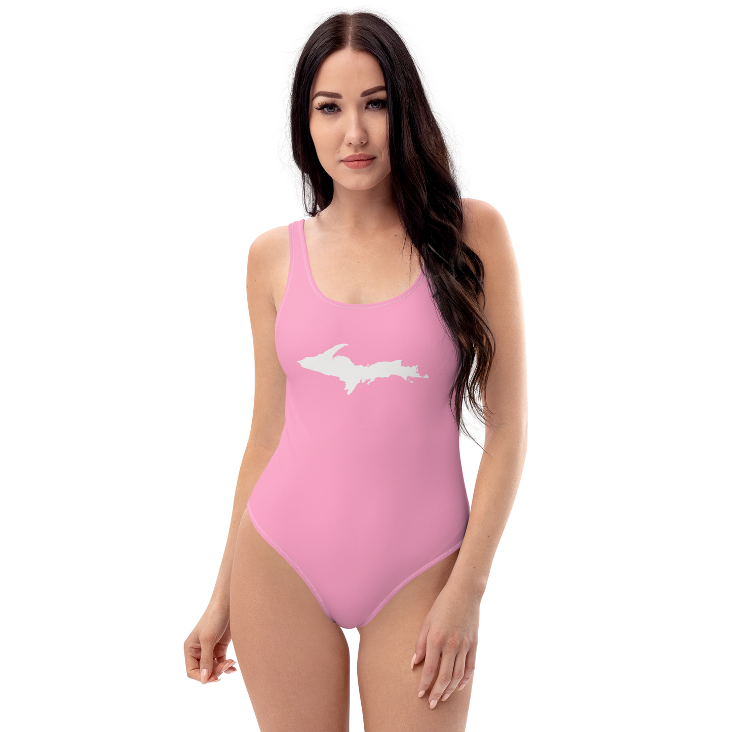 Michigan Upper Peninsula One-Piece Swimsuit (w/ UP Outline) | '67 Caddie Pink