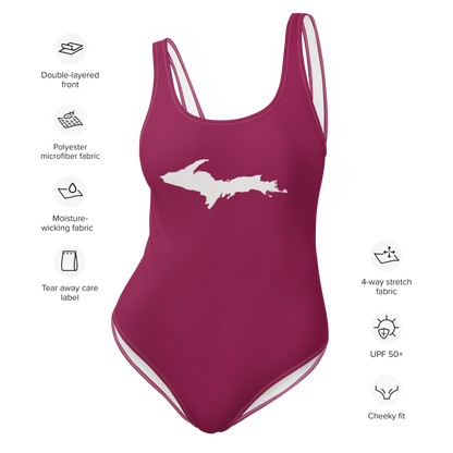 Michigan Upper Peninsula One-Piece Swimsuit (w/ UP Outline) | Ruby Red