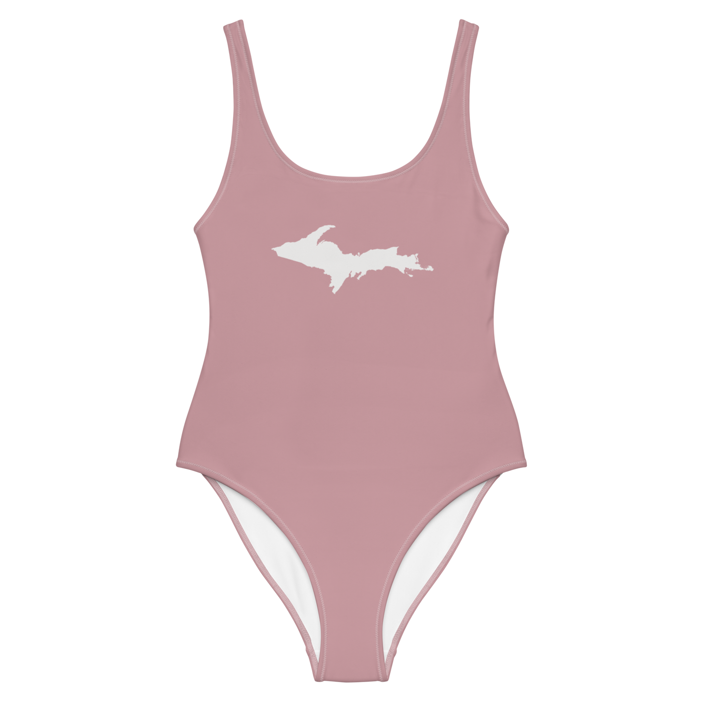 Michigan Upper Peninsula One-Piece Swimsuit (w/ UP Outline) | Cherry Blossom Pink