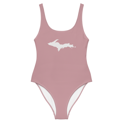 Michigan Upper Peninsula One-Piece Swimsuit (w/ UP Outline) | Cherry Blossom Pink