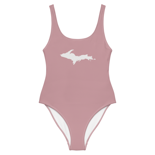 Michigan Upper Peninsula One-Piece Swimsuit (w/ UP Outline) | Cherry Blossom Pink