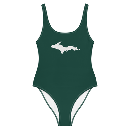 Michigan Upper Peninsula One-Piece Swimsuit (w/ UP Outline) | Laconic Green