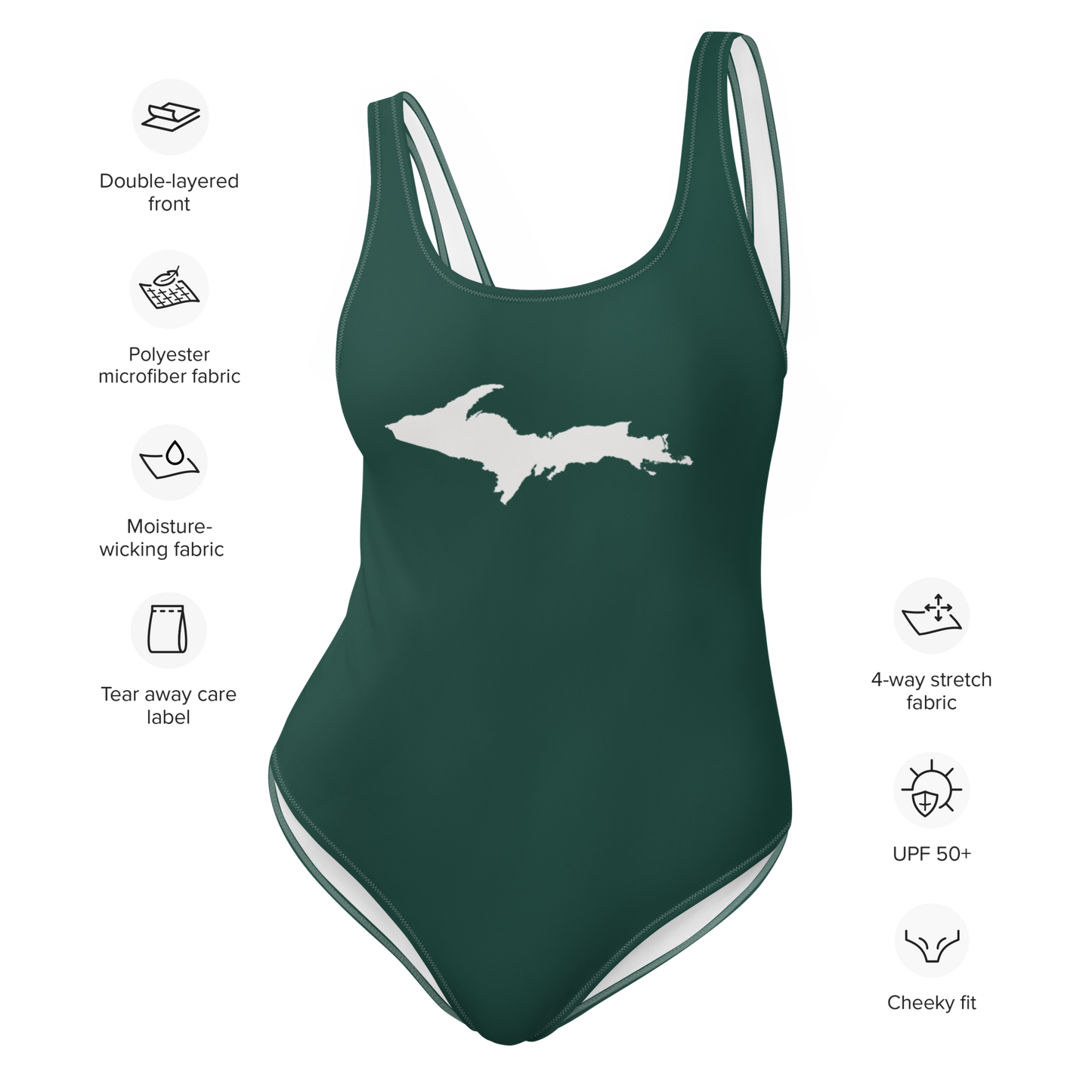 Michigan Upper Peninsula One-Piece Swimsuit (w/ UP Outline) | Laconic Green