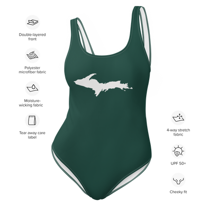 Michigan Upper Peninsula One-Piece Swimsuit (w/ UP Outline) | Laconic Green