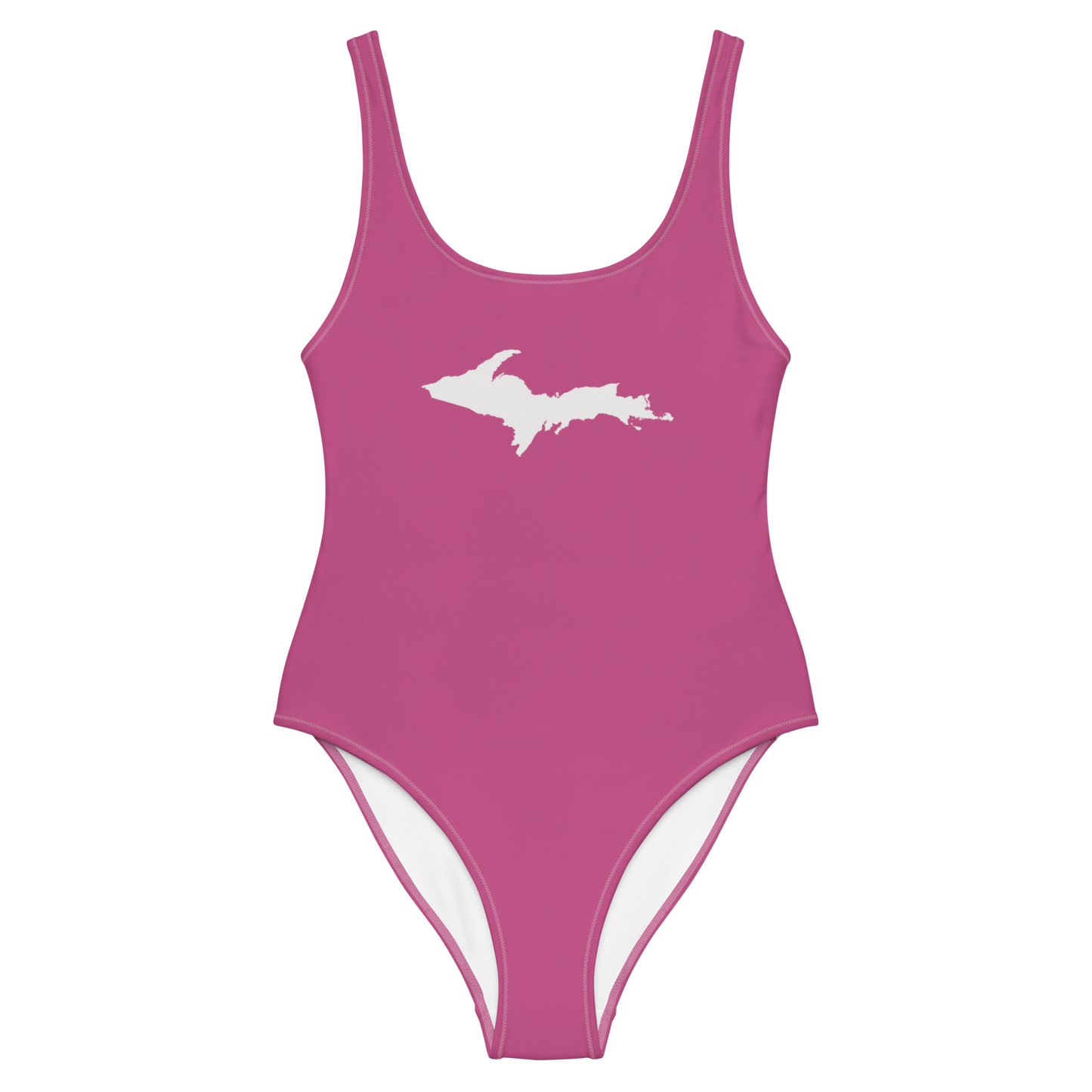 Michigan Upper Peninsula One-Piece Swimsuit (w/ UP Outline) | Apple Blossom Pink