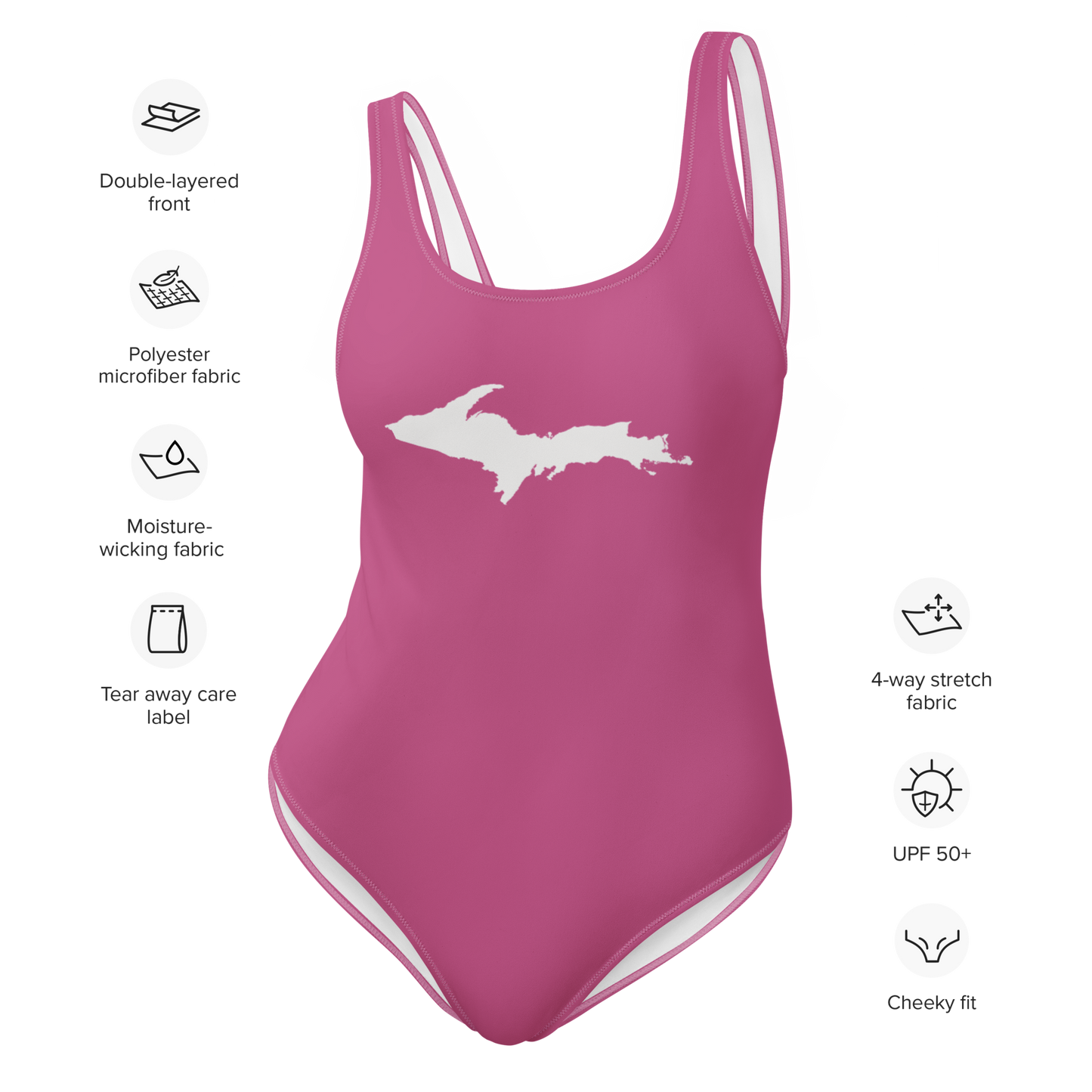 Michigan Upper Peninsula One-Piece Swimsuit (w/ UP Outline) | Apple Blossom Pink