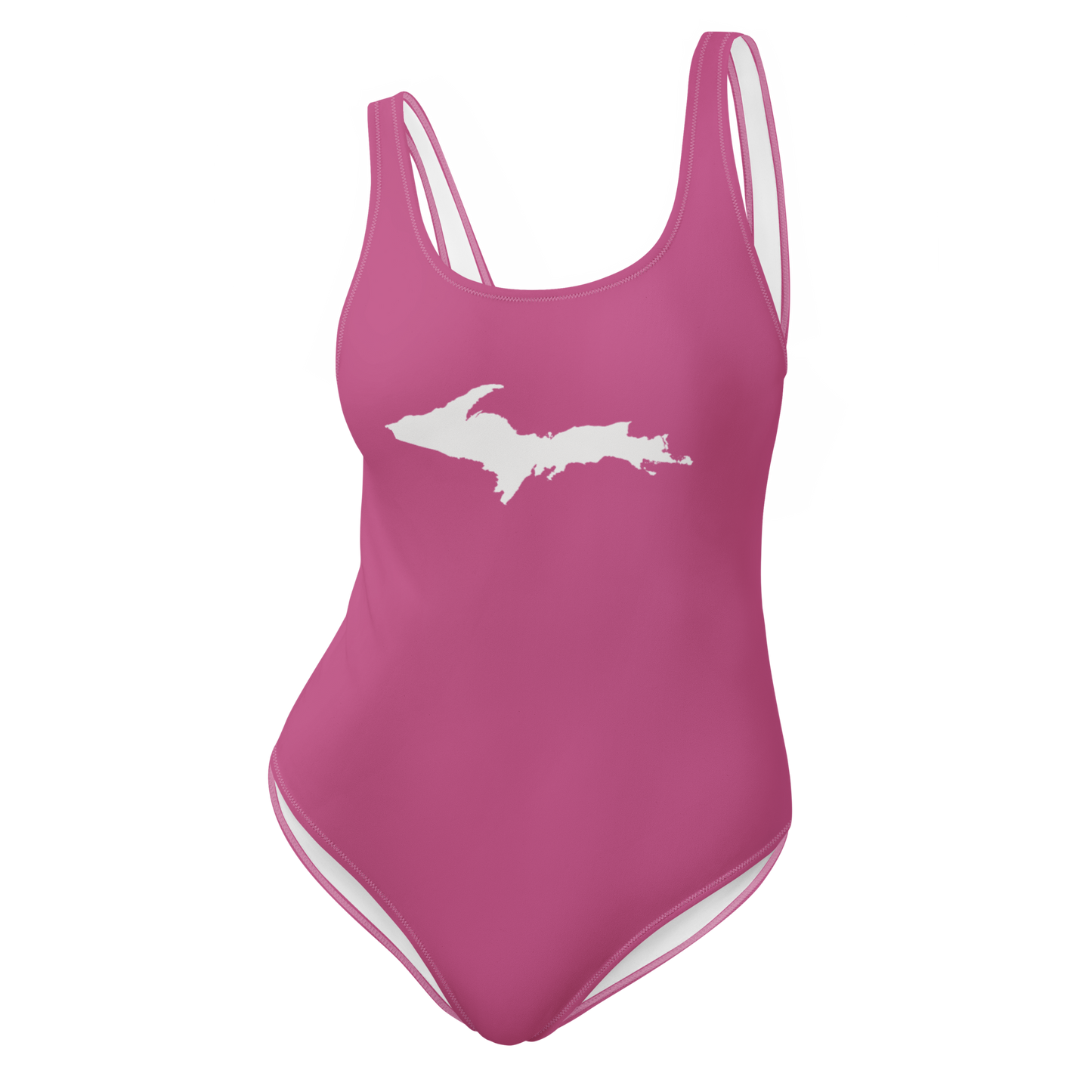 Michigan Upper Peninsula One-Piece Swimsuit (w/ UP Outline) | Apple Blossom Pink